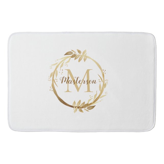 Tapis De Bain Monogramme d'or blanc Chic Eucalyptus Wreath (Devant)
