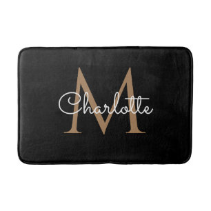 Tapis De Bain Monogramme d'or noir Élégant de la fille Script de