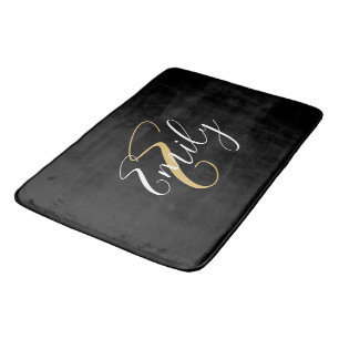 Tapis De Bain Monogramme d'or noir moderne élégant Nom du script
