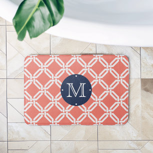 Tapis De Bain Monogramme du lien Corail et Octagon de la Marine