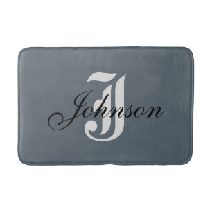 Tapis De Bain Monogramme élégant en gris blanc personnalisé
