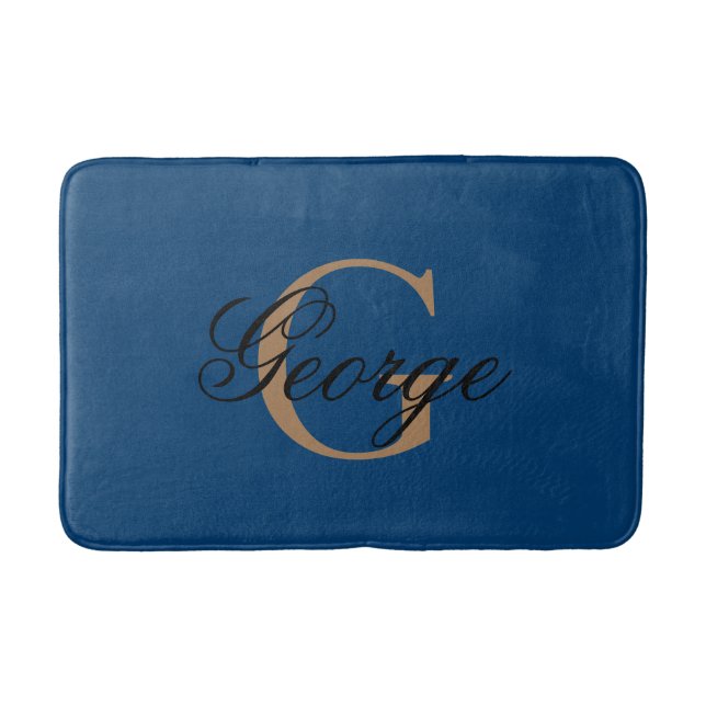 Tapis De Bain Monogramme élégant et tendance Black Blue Gold (Devant)