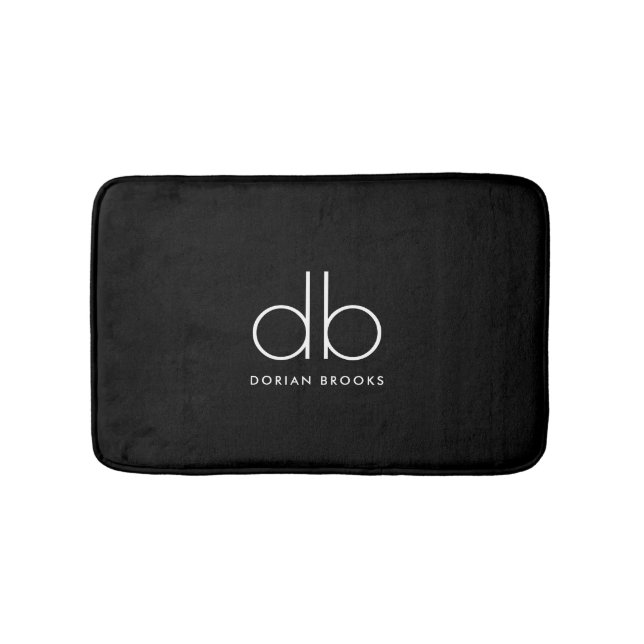 Tapis De Bain Monogramme Élégant Minimal Classique Moderne Noir (Devant)
