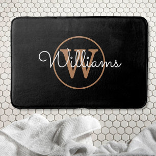 Tapis De Bain Monogramme élégant Script Black Gold