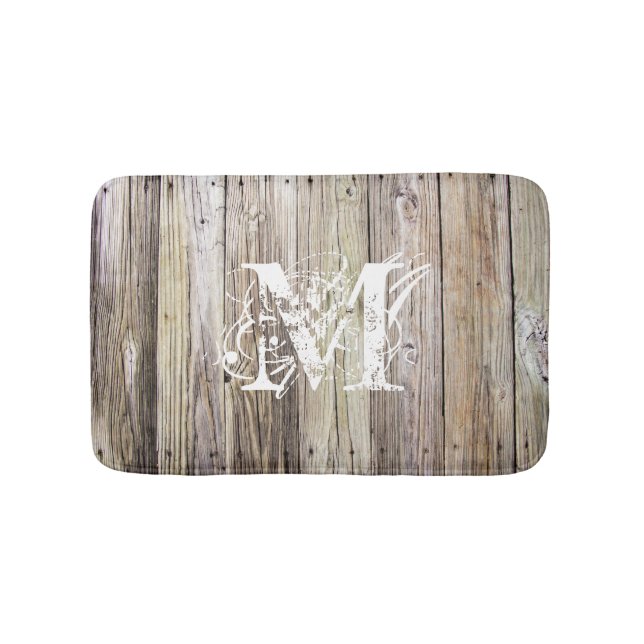 Tapis de bain monogramme en bois rustique (Devant)