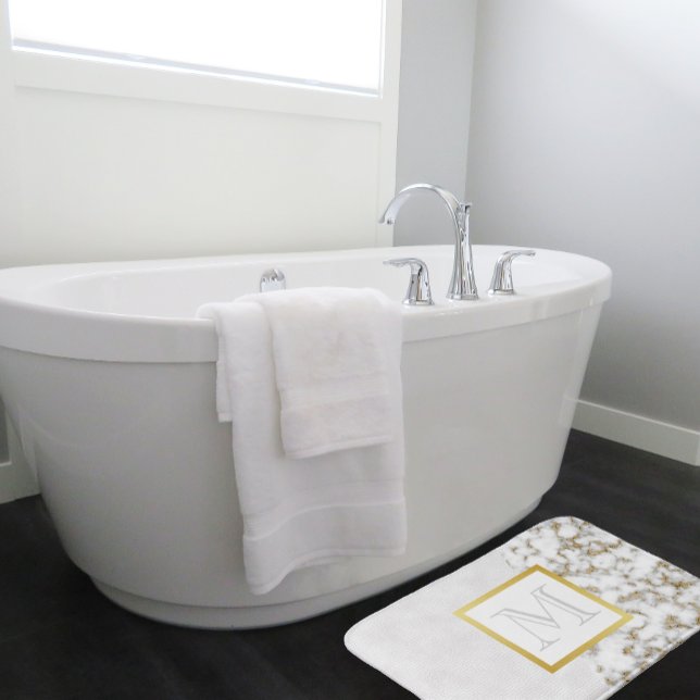 Tapis De Bain Monogramme en cuir blanc Faux (Créateur téléchargé)