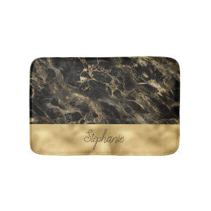 Tapis De Bain Monogramme en marbre noir et or