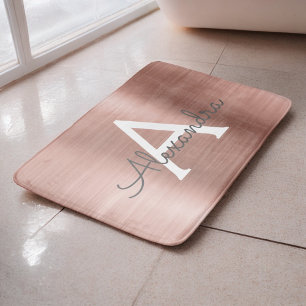 Tapis De Bain Monogramme en métal brossé rose or Nom et initiale