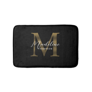 Tapis De Bain Monogramme en or noir métallique à script simple