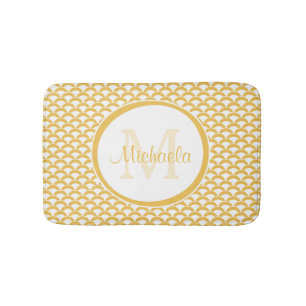 Tapis De Bain Monogramme et nom des pétoncles jaunes et blancs m