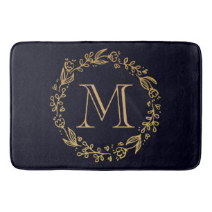 Tapis De Bain Monogramme floral d'or