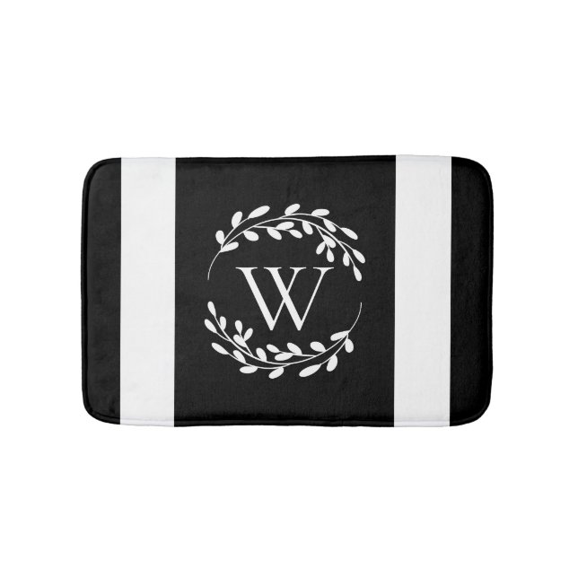 Tapis De Bain Monogramme floral noir et blanc (Devant)