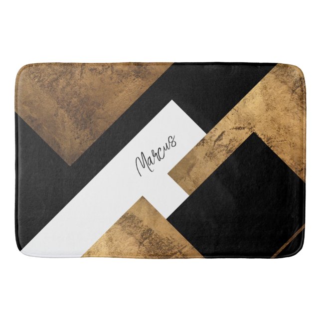 Tapis De Bain Monogramme géométrique chic en cuivre (Devant)