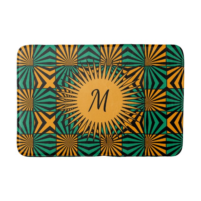 Tapis De Bain Monogramme géométrique moderne Gold Black Green (Devant)