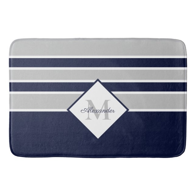 Tapis De Bain Monogramme gris marine moderne (Devant)