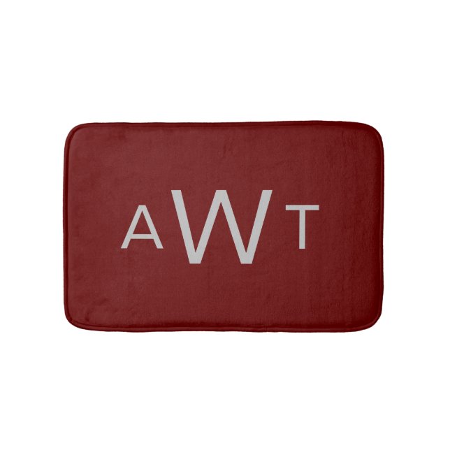 Tapis De Bain Monogramme Gris Marron Rouge Foncé Bourgogne Class (Devant)