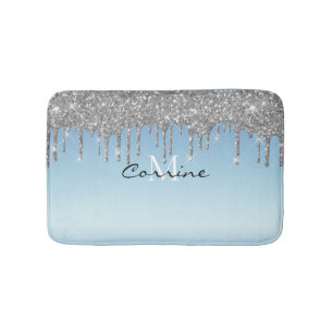 Tapis De Bain Monogramme Ice Blue Metallic Silver Parties scinti