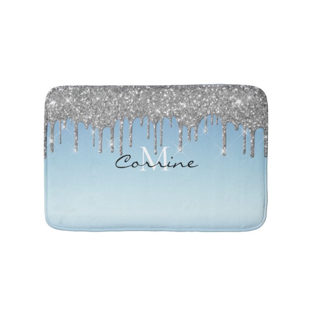 Tapis De Bain Monogramme Ice Blue Metallic Silver Parties scinti (Devant)
