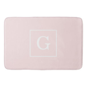 Tapis De Bain Monogramme Initial Cadre Rose Clair Blanc