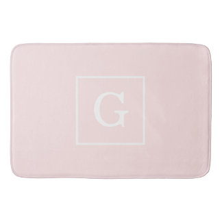 Tapis De Bain Monogramme Initial Cadre Rose Clair Blanc