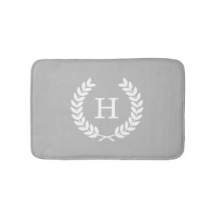 Tapis De Bain Monogramme initial Couronne de laurier Blé Gris Bl