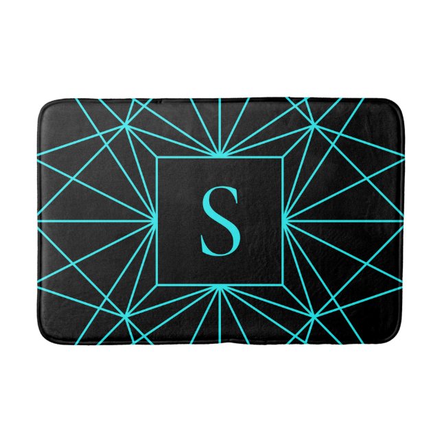Tapis De Bain Monogramme initial | Design géométrique turquoise (Devant)