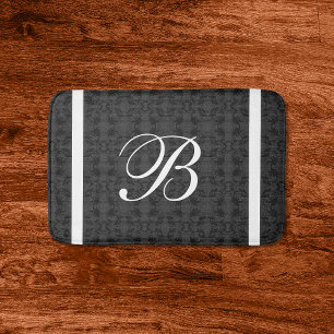 Tapis De Bain Monogramme initial fait sur commande noir et blanc