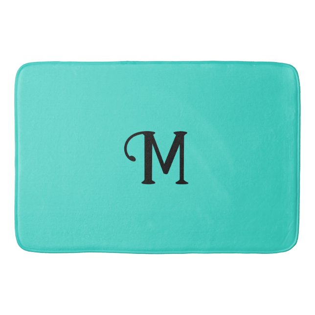 Tapis De Bain Monogramme initial Turquoise Jewel Tone Solide Cou (Devant)
