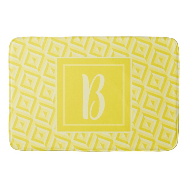 Tapis De Bain Monogramme Jaune Motif diamant à trois tons (Devant)