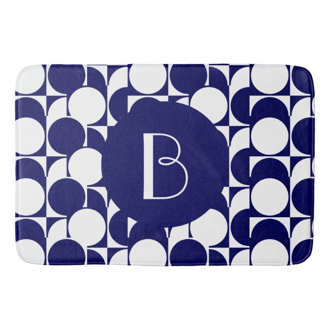 Tapis De Bain Monogramme, marine et blanc audacieux de (Devant)