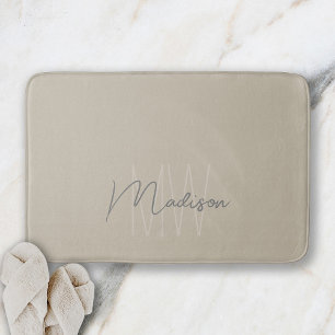 Tapis De Bain Monogramme minimaliste moderne beige Nom de script