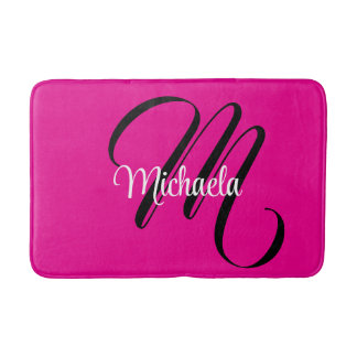 Tapis De Bain Monogramme minimaliste moderne initial nom rose ch