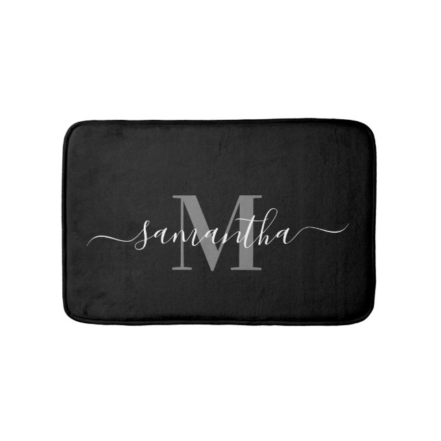 Tapis De Bain Monogramme minimaliste noir (Devant)
