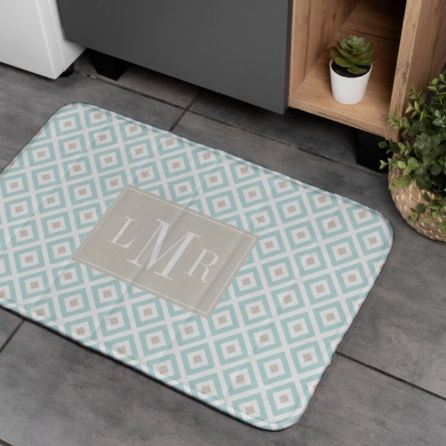 Tapis De Bain Monogramme moderne à la menthe et au beige (Créateur téléchargé)