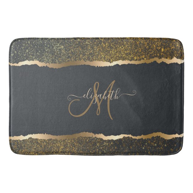 Tapis De Bain Monogramme moderne Elegant Gold Touch (Devant)
