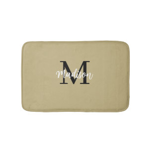 Tapis De Bain Monogramme Moderne Tan Sand et Noir