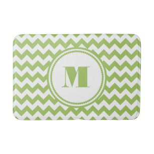 Tapis De Bain Monogramme moderne Vert Chevron rayures
