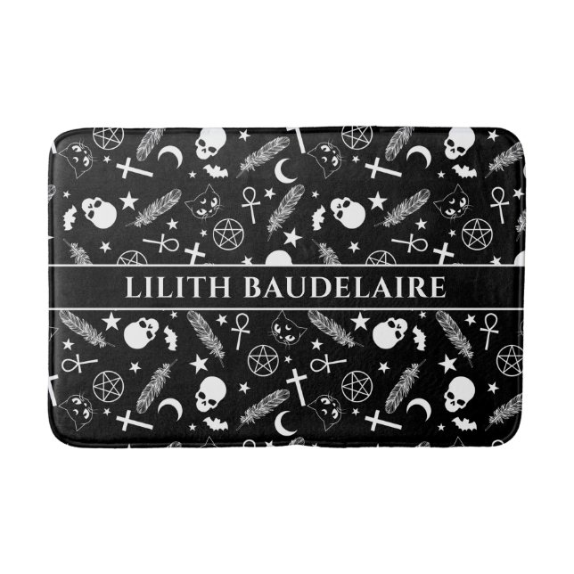 Tapis De Bain Monogramme Motif de croix de crâne noir gothique (Devant)