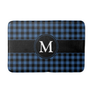 Tapis De Bain Monogramme Motif Rustique Blue Plaid Checks