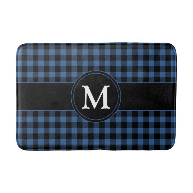 Tapis De Bain Monogramme Motif Rustique Blue Plaid Checks (Devant)