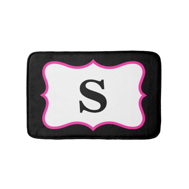 Tapis De Bain Monogramme noir blanc brillant rose (Devant)