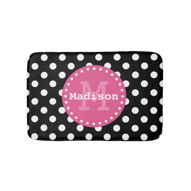 Tapis De Bain Monogramme noir blanc Pois rose (Devant)