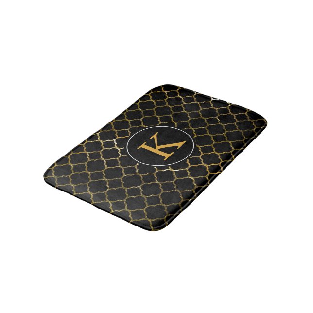 Tapis De Bain Monogramme noir de Quatrefoil de Marocain de (Angle)