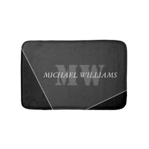 Tapis De Bain Monogramme noir gris artistique moderne