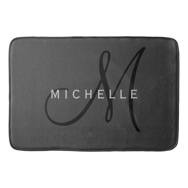 Tapis De Bain Monogramme noir professionnel Gris Votre nom (Devant)