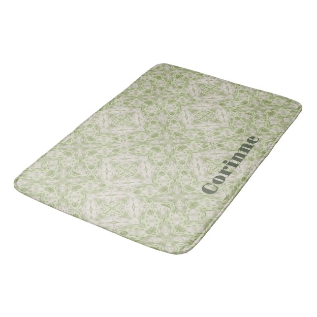 Tapis De Bain Monogramme Nom Sage Green Motif | (Angle)