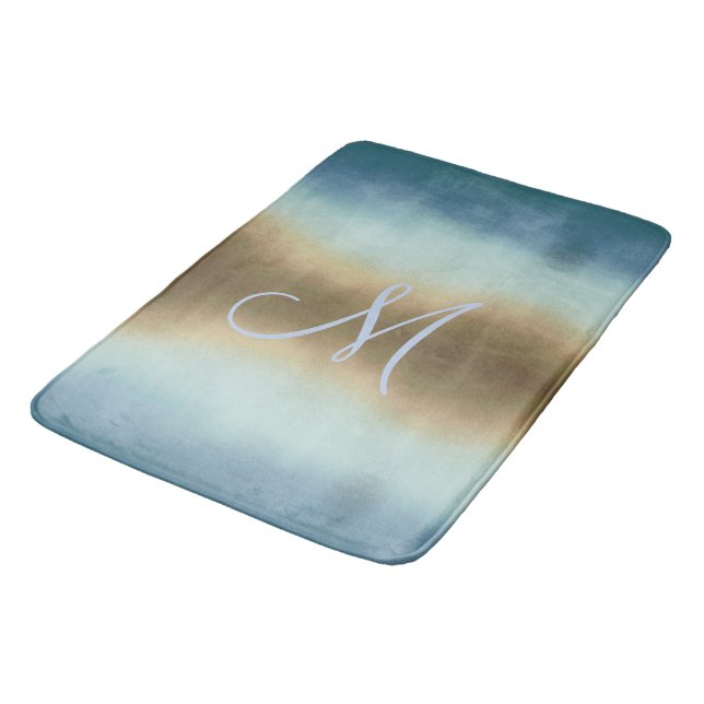 Tapis De Bain Monogramme Ombre Brown Blue Pastels (Angle)