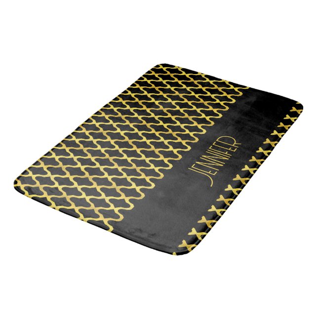 Tapis De Bain Monogramme or et noir quatrefoil motif (Angle)
