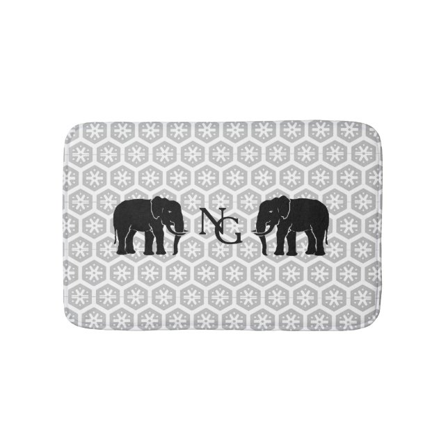 Tapis De Bain Monogramme Pair des éléphants noirs majestueux (Devant)
