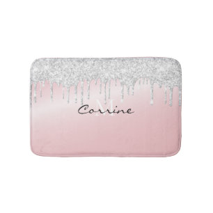Tapis De Bain Monogramme Parties scintillant en rose et platine